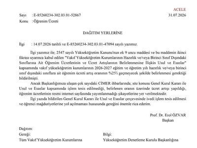 YÖK'ten vakıf üniversitelerine öğrenim ücreti artışına sıkı uyarı