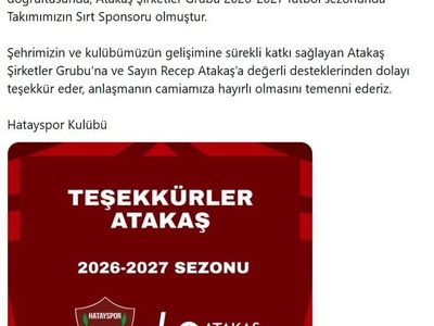 Atakaş'tan Hatayspor'a yeni sezon desteği: sırt sponsoru oldu