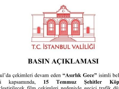 15 Temmuz Şehitler Köprüsü'nde gece çekimleri nedeniyle yönlü trafik kesintisi