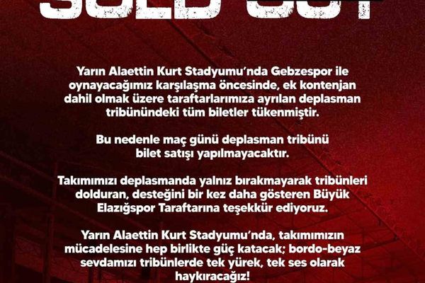 Elazığspor'un Kocaeli desteği: bin 200 bilet maç öncesi tükendi