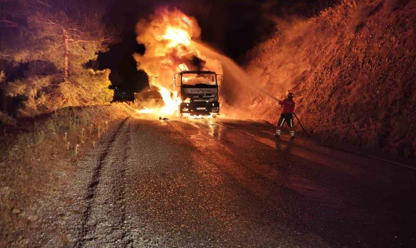 Havran'da seyir halindeki kamyon alevlere teslim oldu
