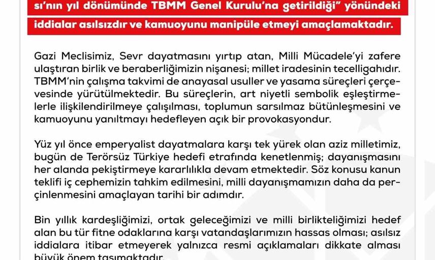 DMM’den Sevr iddialarına yalanlama: teklifin TBMM’ye gelişinde kasıtlı zamanlama yok