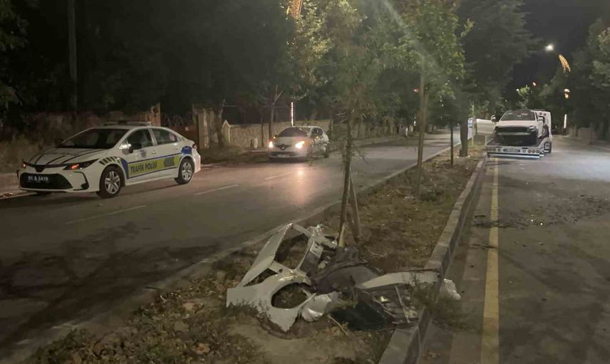 Niğde'de refüjdeki ağaçlara çarpan otomobil: 2 yaralı