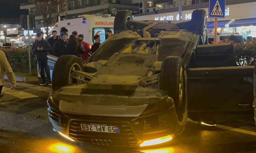 Çorlu'da takla atan otomobilde 2 kişi hafif yaralandı