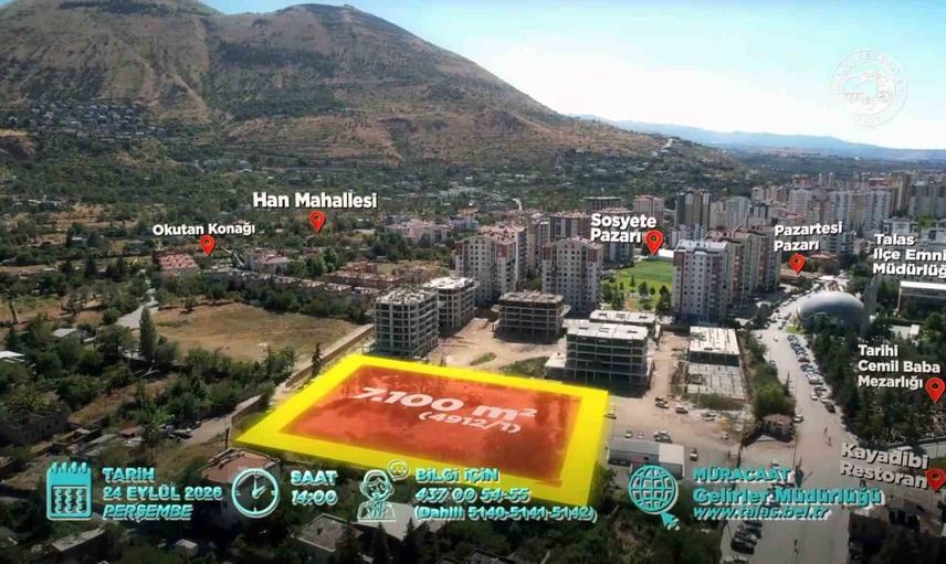 Talas'ta tramvay son durağı yakınında 7 bin metrekarelik ticari arsa yatırımcı bekliyor