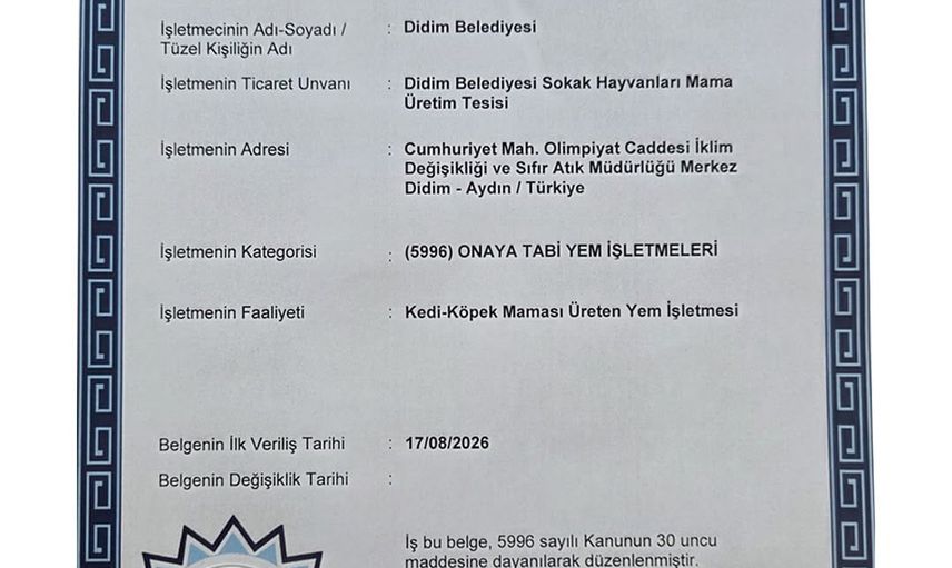 Didim'den sokak hayvanlarına planlı destek: belediye üretim tesisine onay