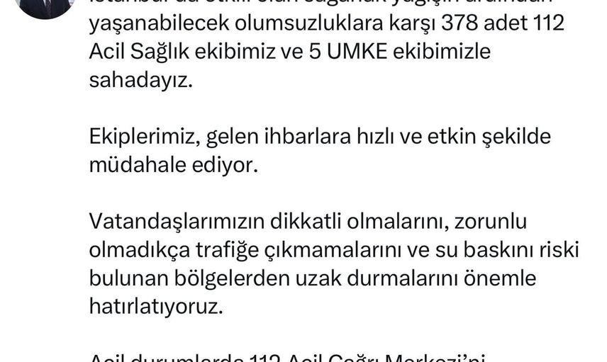 İstanbul'da sağanak uyarısı: 378 112 ekibi ve 5 UMKE görevde