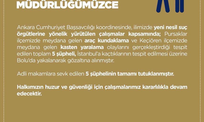 Ankara merkezli operasyonda yeni nesil suç örgütüne ağır darbe: beş tutuklama