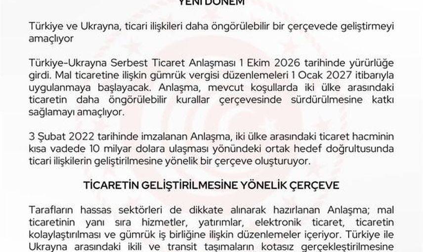 Yeni dönemin eşiğinde: Türkiye-Ukrayna ticaret anlaşması yürürlüğe girdi