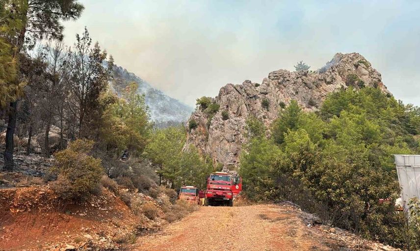 Bozyazı'da seralardan ormana sıçrayan yangına havadan ve karadan müdahale ediliyor