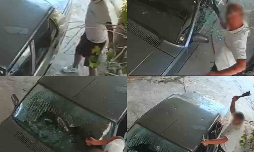 Anamur'da eski ilişki kavgası görüntülere yansıdı: satırla otomobile zarar verildi