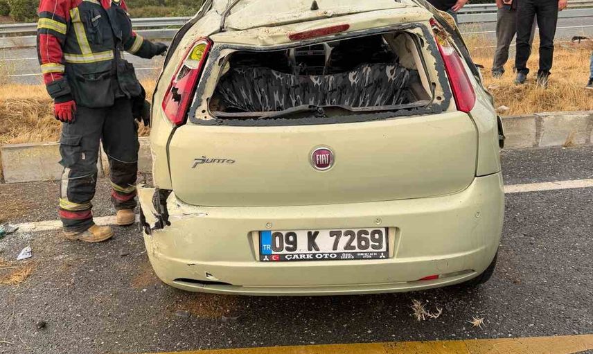 Çine'de refüje çarpıp takla atan otomobilde 4 kişi yaralandı