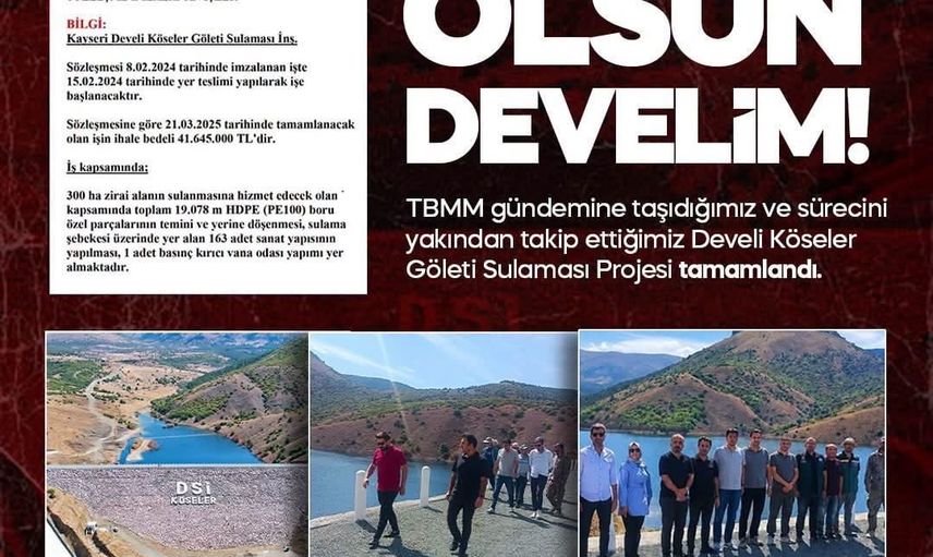 Develi'ye 300 hektarlık can suyu: Köseler Göleti sulaması tamamlandı