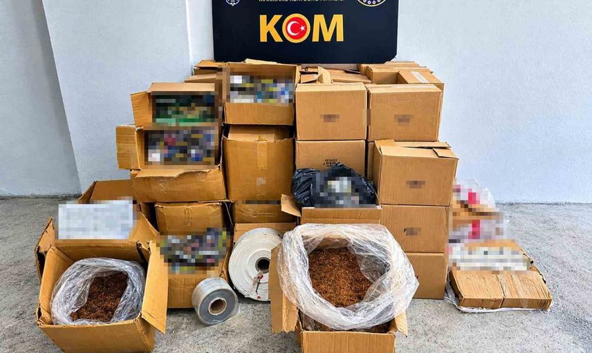 Marmaris'te sahte TAPDK bandrolüyle işleyen kaçak tütün imalathanesi ortaya çıkarıldı