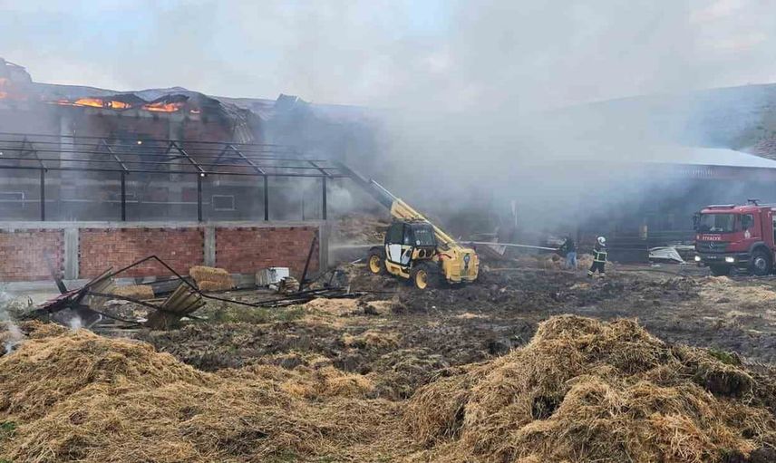 Vezirköprü'de kaynak kıvılcımı samanlığı küle çevirdi