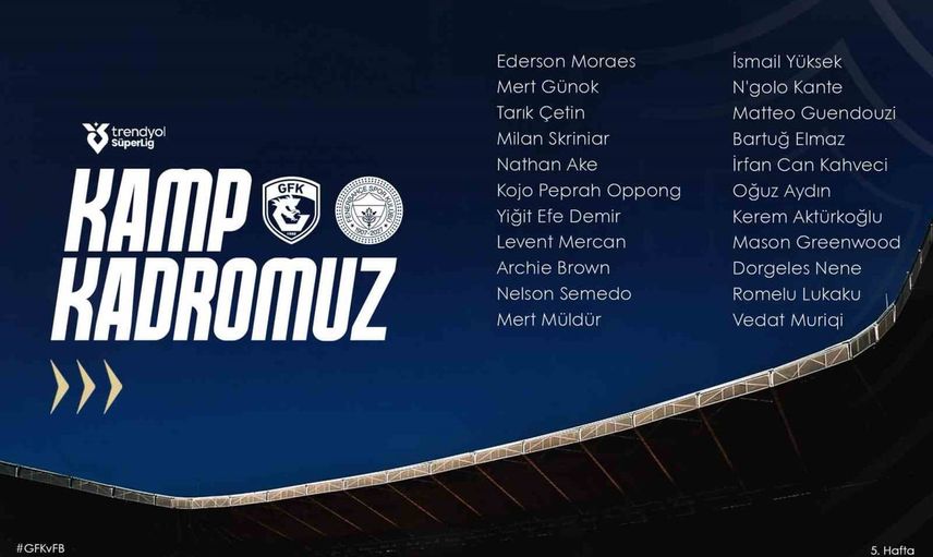 Fenerbahçe Gaziantep deplasmanına 22 isimle gidiyor; Asensio kadroya alınmadı