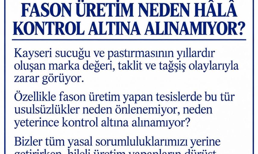 Kayseri sucuğunun itibarını koruma çağrısı: fason üretime sıkı denetim talebi