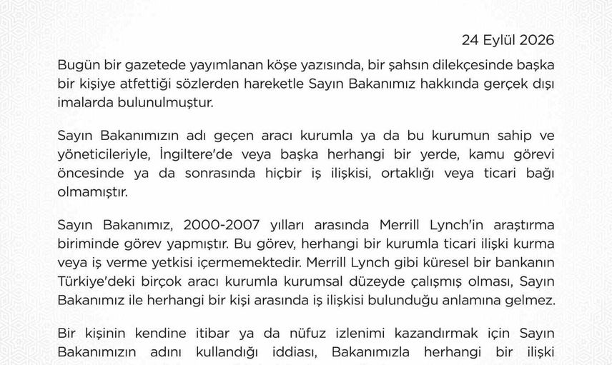 Bakanlıktan Şimşek iddialarına net yalanlama