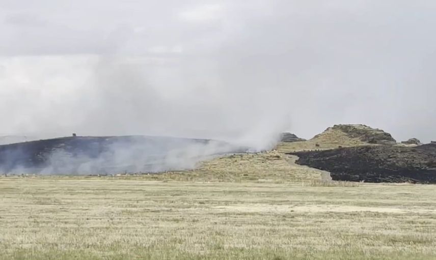 Ahlat-Tatvan yolunda rüzgârın etkisiyle büyüyen otluk yangını