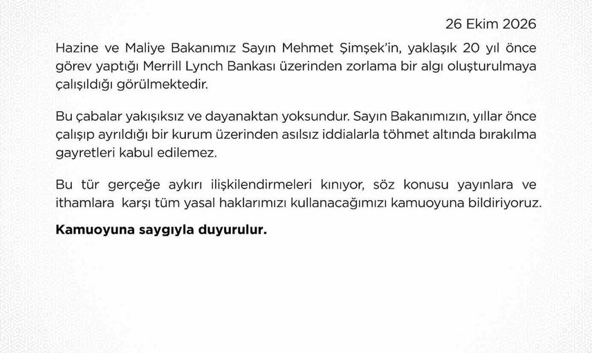 Bakan Mehmet Şimşek'in geçmişi üzerinden ileri sürülen iddialara bakanlıktan yanıt