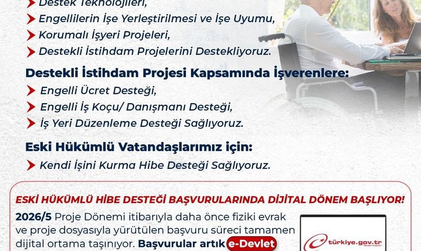 Hibe desteği dijitalleşti: engelli ve eski hükümlüler için 2026 5. dönem başvuruları açıldı