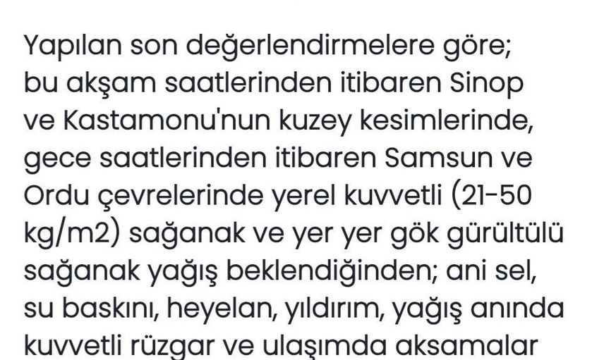 Karadeniz'de bu geceden itibaren sarı kodlu sağanak uyarısı