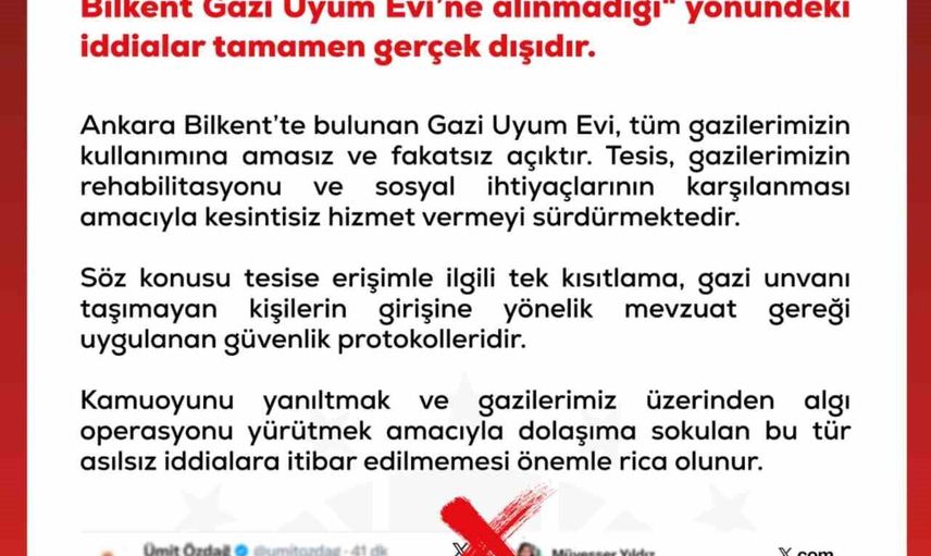 DMM: Bilkent gazi uyum evi'ne alınmadıkları iddiası gerçek dışı