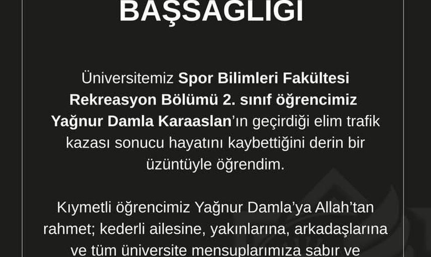 Oba'da çarpışma: genç rekreasyon öğrencisi yaşamını yitirdi