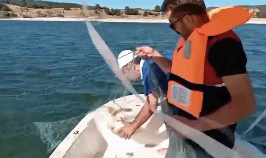 Beyler barajı'nda kaçak ağ operasyonu: 108 balık zarar görmeden suya döndü