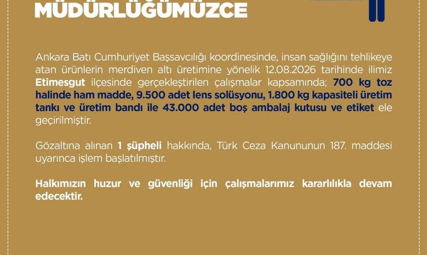 Etimesgut'ta sahte üretime yönelik baskın: sağlık açısından risk taşıyan malzemeler ele geçirildi