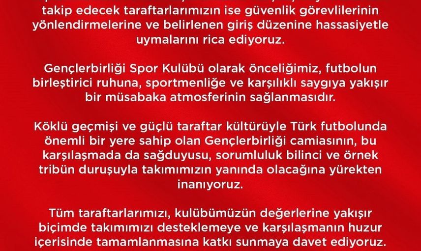 Gençlerbirliği tribününe sadece kulüp logolu Passolig ile giriş izni verilecek