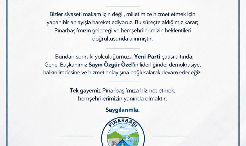 Deniz Yağan siyaset rotasını değiştirdi: Pınarbaşı yeniden Yeni Parti'de