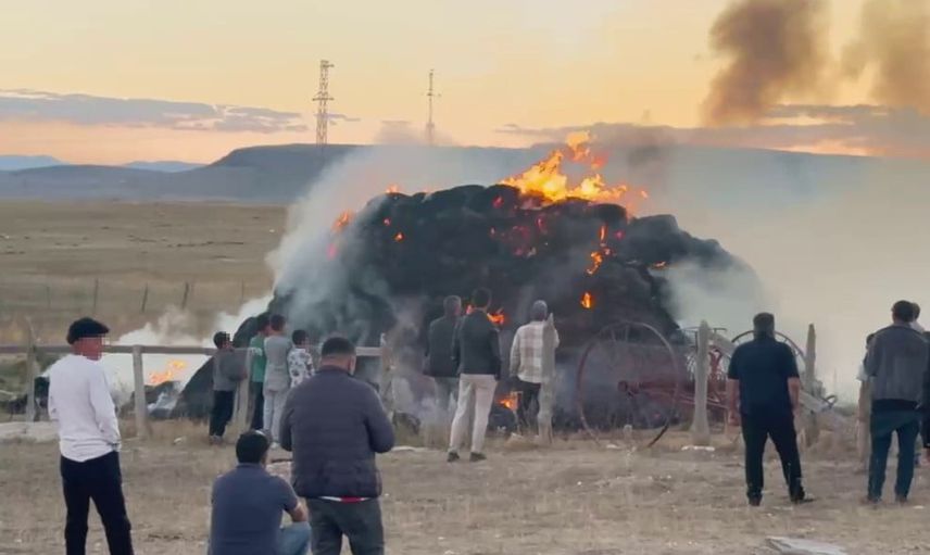 Tekman'da kırsal yangın 700-800 ot balyasını kül etti