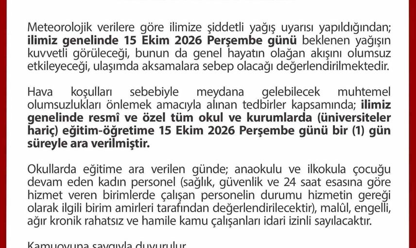 Düzce'de sağanak tedbirleri: okullarda bir günlük ara