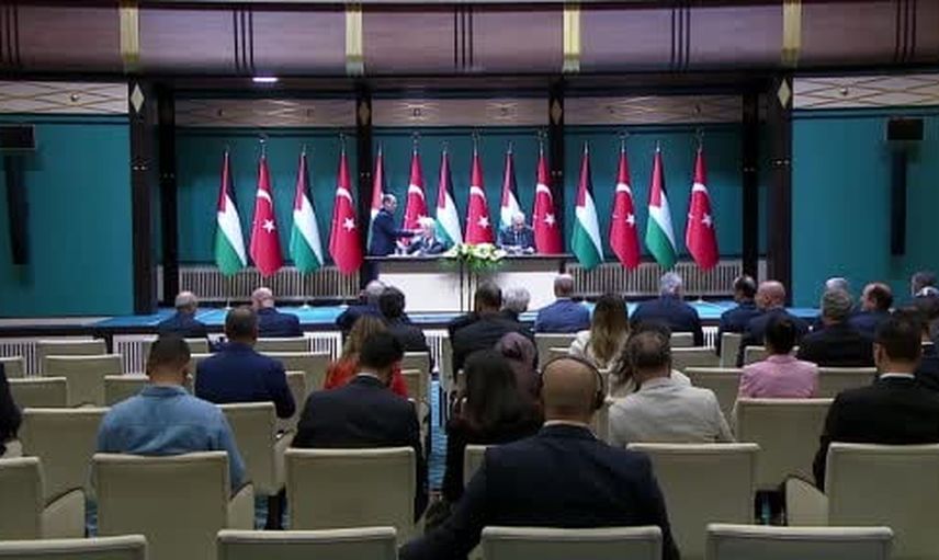 erdoğan ve abbas cumhurbaşkanlığı külliyesi'nde ortak basın toplantısı düzenledi