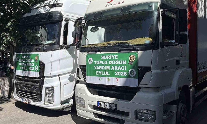 Konya’dan Suriye’ye çeyiz köprüsü: ihtiyaç sahibi nişanlı çiftlere 3 tır yardım