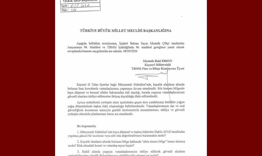 Süleymanlı'daki kaya düşmesi ve taşkın tehdidi TBMM'ye taşındı