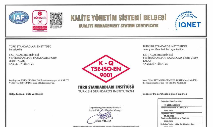 Talas'ta iki dekada süren kalite anlayışı yeniden tescillendi
