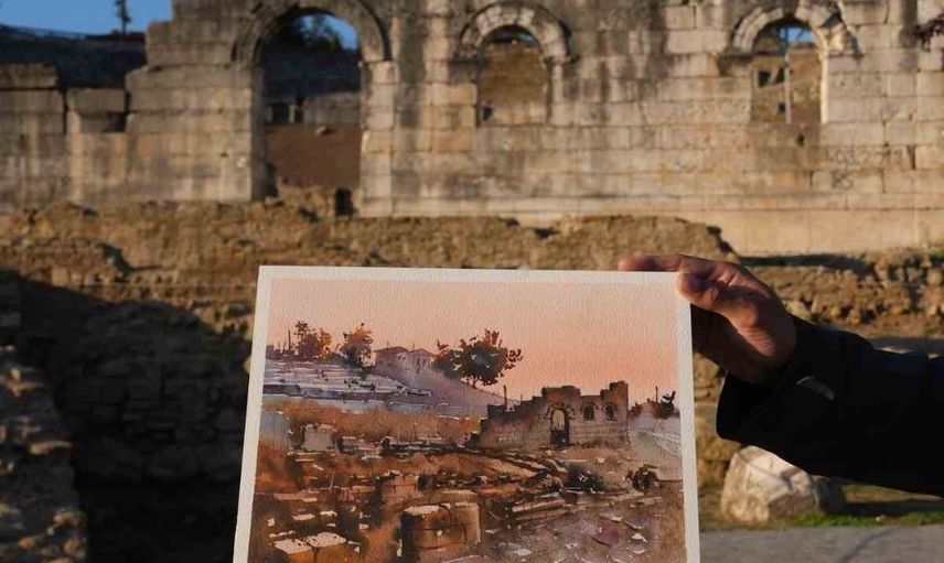Konuralp antik tiyatrosu uluslararası suluboyaya ilham verdi