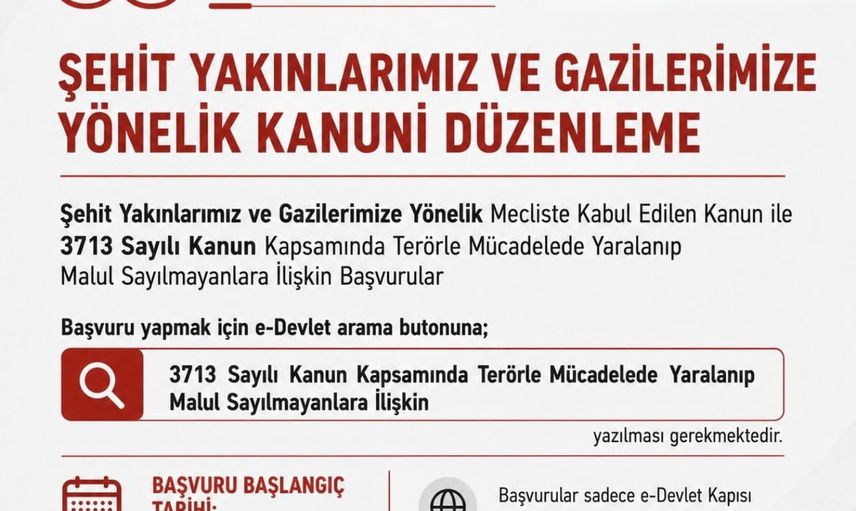 Başvurular 1 eylül'de başlıyor: terörle mücadelede yaralanıp malul sayılmayanlara e-Devlet yolu