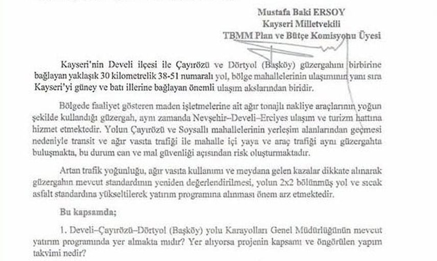 Develi'de ulaşım güvenliği meclis gündeminde: Çayırözü ve Dörtyol hattı için önerge