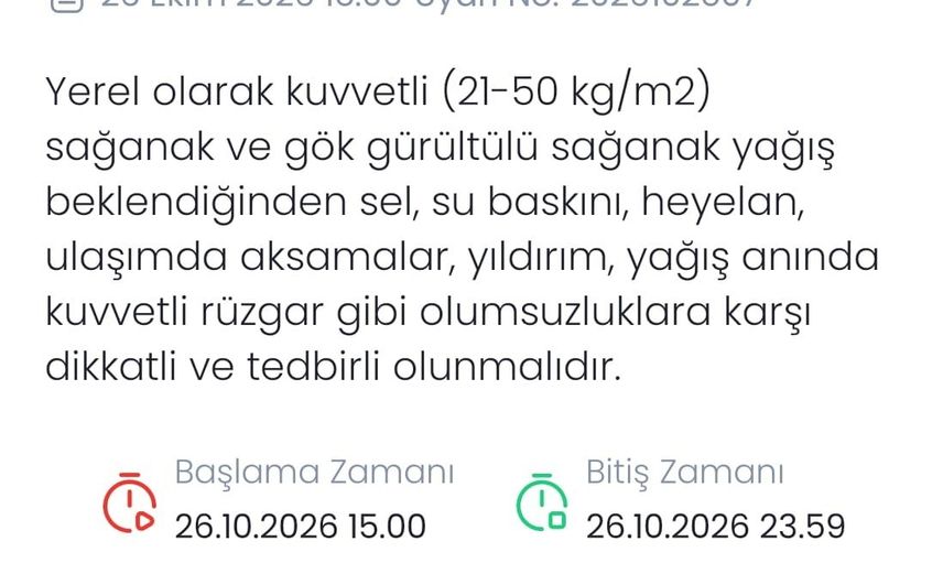 Denizli'de pazartesi öğleden sonra gök gürültülü sağanak uyarısı