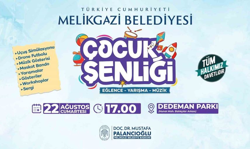 Melikgazi'de hafta sonu çocuklar için renkli şenlik