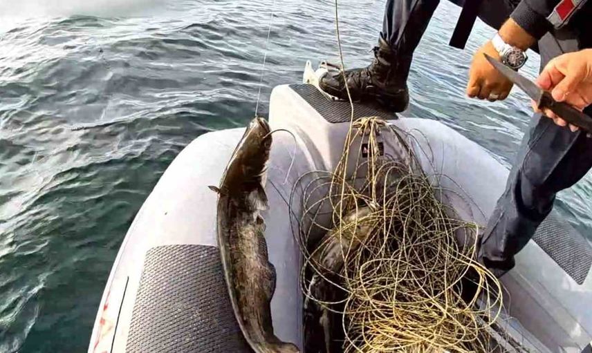 Sapanca Gölü'nde canlı kurtarma: bin 100 metrelik kaçak tuzak söküldü