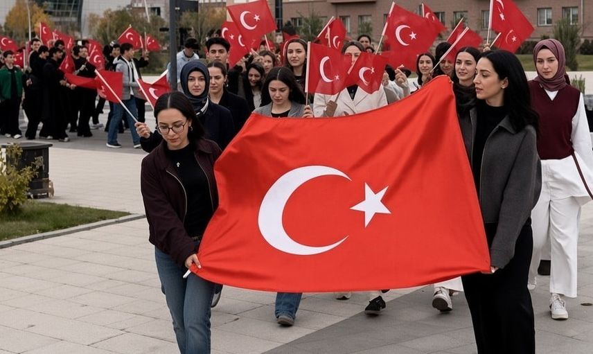 Kampüste bayraklarla Cumhuriyet coşkusu: Erzincan'da 103. yıl yürüyüşü