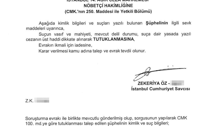 Savcı Zekeriya Öz'ün imzaladığı sevk yazısı gün yüzüne çıktı