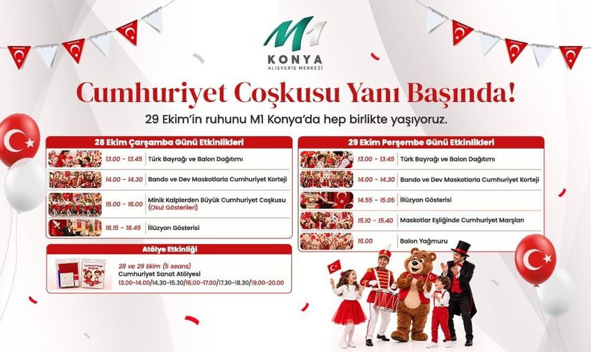 M1 Konya AVM'de kortejden balon yağmuruna cumhuriyet kutlaması
