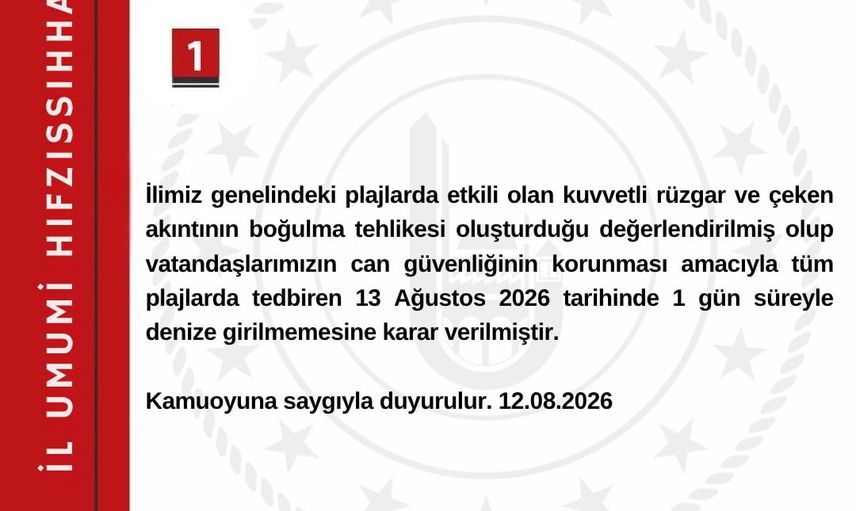 Bartın'da kuvvetli rüzgar nedeniyle plajlara bir günlük yüzme yasağı
