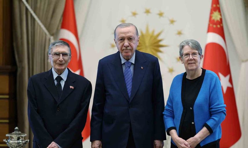 Cumhurbaşkanlığı külliyesi'nde görüşme: Erdoğan, Aziz Sancar ve eşi kabul edildi