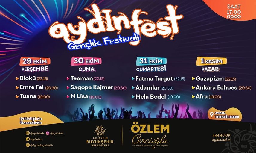 Aydınfest 29 ekim'de başlıyor: dört gün sürecek gençlik programı